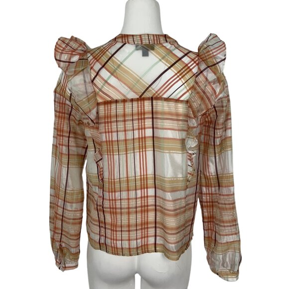 Anthropologie Currant Air Polly Peasant Blouse Top S Plaid Ruffles - Picture 2 of 12